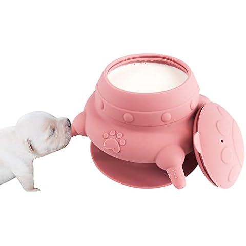 Puppy bottles for nursing,Puppy milk feeders for multiple puppies nipple,Puppy Feeder Milk Bowl,4 Nipples Silicone Puppy Nursing Station,Feeder Bowl for Kittens, Puppies,Capacity 240ml(Pink) Cover