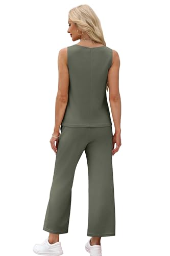 Image of SAMPEEL Two Piece Sets for Women Summer Outfits Beach Vacation Clothes Wide Leg Crop Pants
