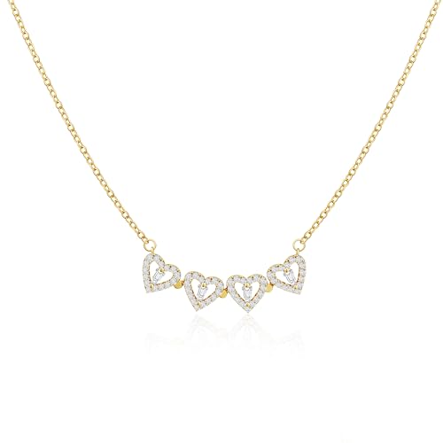 Tewiky Four Leaf Clover Necklace 14k Gold Plated CZ Heart Dainty Simple Lucky Clover Necklaces Delicate Personalized Birthday Christmas Gifts for Women