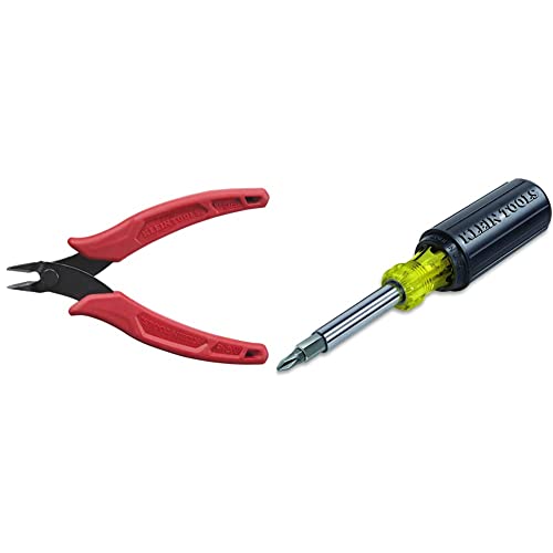 Klein Tools D275-5 Pliers, Diagonal Cutting Pliers, 5-Inch & 32500 11-in-1 Screwdriver / Nut Driver Set, 8 Bits (Phillips, Slotted, Torx, Square), 3 Nut Driver Sizes, Cushion Grip Handle