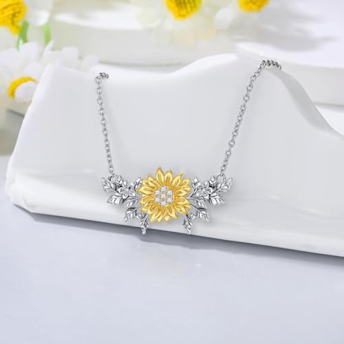 Sterling Silver Diamond Sunflower Necklace for Women, 0.07 cttw Lab Grown Diamonds, Sunflower Pendant, 18+2 Inch Chain, Fine Jewelry, Romantic Style, Women's Jewelry2