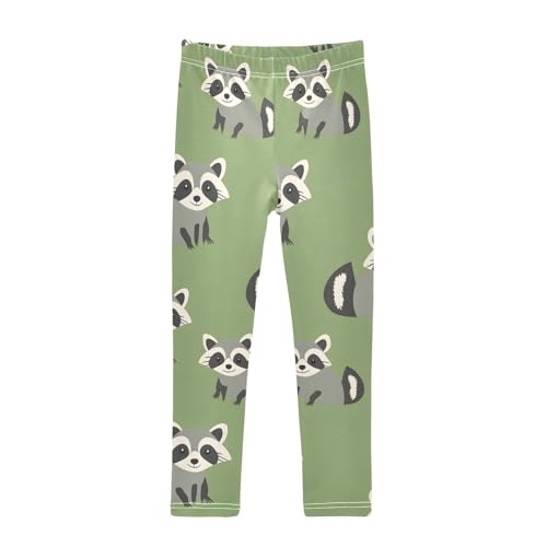 ALAZA Girls' Leggings Children's Yoga Pants Skinny Printed Dance Raccoon Green Comfortable 4T