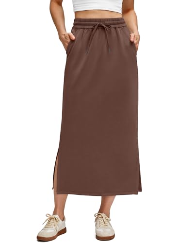 G4Free Smoofit Maxi Skirt for Women Modal Soft Drawstring Fall Casual Long Skirts Side Slits Lounge with 2 Pockets