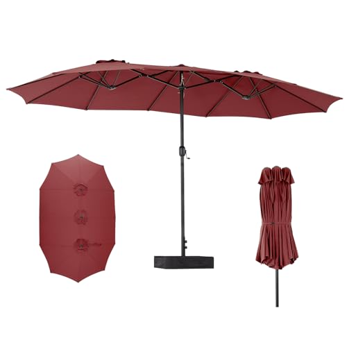 Sweetcrispy 15ft Large Patio Umbrella with Base Included, Rectangle Table Umbrella Outdoor Patio, Outside Umbrellas for Deck, Market, Backyard, Modern Red