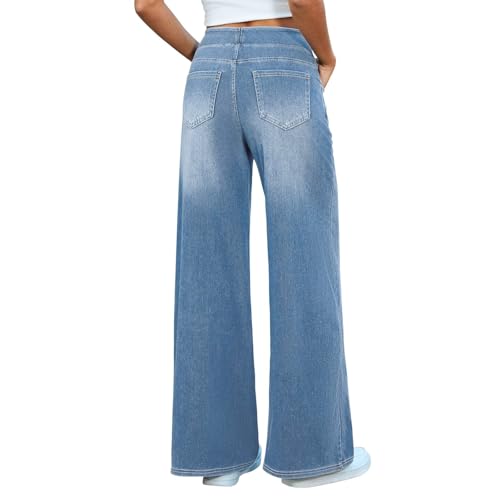 Women Wide Leg Jeans High Waisted Baggy Boyfriend Jean Elastic Waist Stretchy Straight Leg Casual Petite Denim Pants2