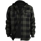 Picture of LeeHanTon Bright Heavy Warm Sherpa Lined Fleece Plaid Flannel Coat for Men Thick Flannel Plaid Jacket Zip Up Winter Warm Coat Green Size L