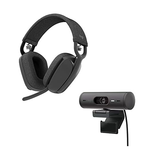 Logitech Brio 500 Full HD webcam and Zone Vibe 100 wireless headphones with noise-cancelling mic, works with Microsoft Teams, Google Meet, Zoom, Mac/PC - Graphite