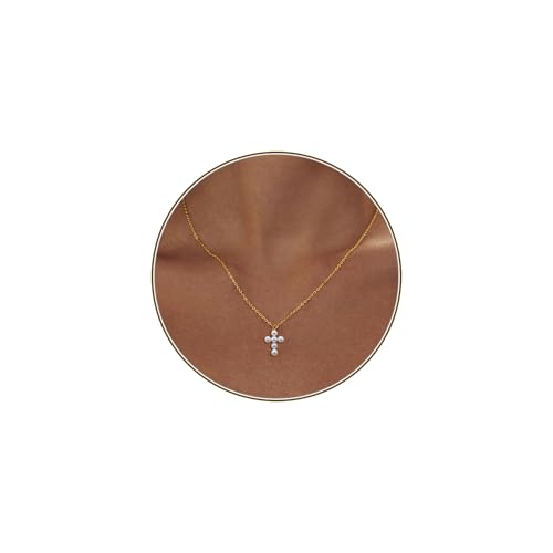 HERIER Cross Necklace for Women 14K Gold Plated Tiny Small Pearl Cross Pendant Necklace Gold Cross Necklaces for Women Trendy Simple Jewelry Gifts by HERIER - Used condition - US$5.09