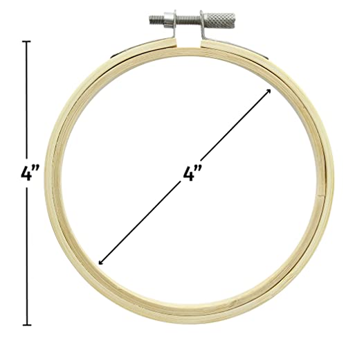 Image of Essentials By Leisure Arts Wood Embroidery Hoop 4 inch Bamboo - Wooden Hoops for Crafts - Embroidery Hoop Holder Cross Stitch Cross Stitch Hoops and Frames