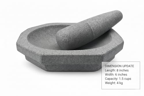 Subaa Kalvam Stone Mortar Pestle for Kitchen (8 inch), Grinder for Kitchen, Silbatta for Chutney, Ginger Garlic Crusher, Spice Grinding Khalbatta Stone - Grey