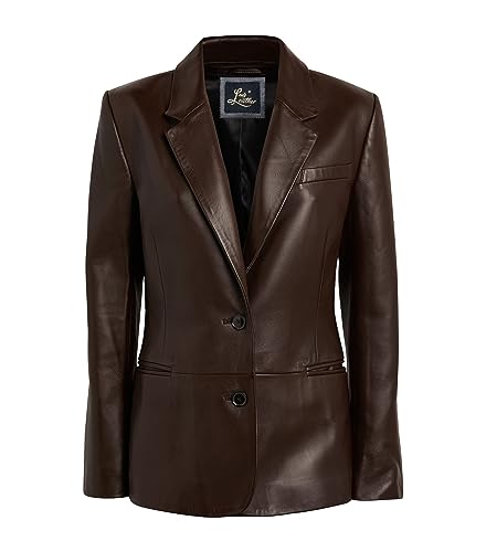 Unleash Your Style Brown's 2-Button Casual Coat, Long Sleeves Suit Lambskin Leather Blazer for Women (XX-Large, Brown)-A Perfect Valentine Blazer