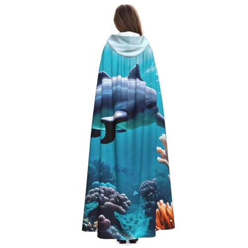 Cape à capuche dauphins 190 cm avec imprimé corail haute définition - 4