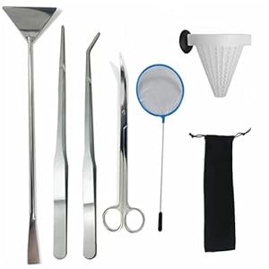 YONGQI Gereedschap voor aquarium van roestvrij staal, 4-in-1 gereedschap voor aquarium, pincet, schaar set met visnet…