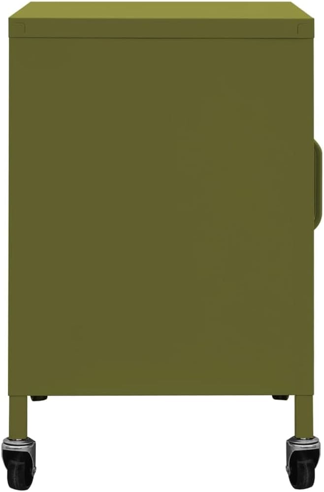 4-Piece Olive Green Steel Storage Cabinet with Adjustable Shelves and Lockable Wheels for Home Organization and Industrial Style Decor