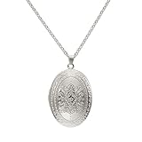 SCRDPRAD Vintage Engraved Flower Empaistic Photo Locket Hold Picture Oval Round Pendant Necklace Antique Carved Pattern Souvenir Memorial Clavicle Sweet Jewelry for Women-silver 1