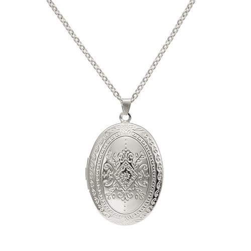 SCRDPRAD Vintage Engraved Flower Empaistic Photo Locket Hold Picture Oval