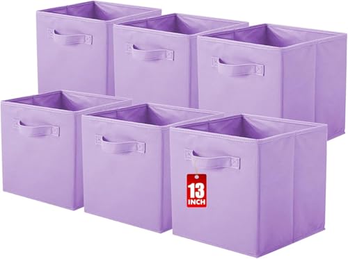 powerking Boîtes de rangement pour placards et jouets, boîtes de rangement en tissu pliables cube et organiseur de tissu, set de 6, 33 X 33 X 33 cm, Violet...