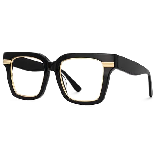 Image of Zeelool Personality Fit Glasses Frame for Women, Square Acetate Eyeglasses Eyewear with Clear Lenses Taylor ZJGX799757-01, Black