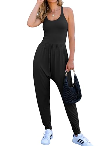 Caracilia Women Jumpsuits 2025 Summer Sleeveless Backless Tank Top Rompers Yoga Gym Workout Jumper One Piece Outfits Black Medium