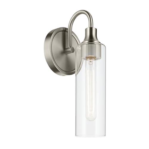 Image of Kichler Kavi 13 inch 1-Light Wall Sconce Light, Brushed Nickel | Clear glass mounts up or down for bathrooms, kitchens, hallways and fireplaces, 55209NI