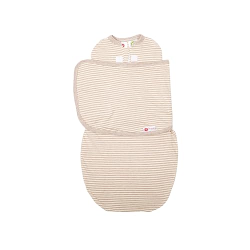 Image of embé 2-Way Starter Baby Swaddle, 6-14 lbs, Newborn Infant Swaddle Sack 0-3 Months, Zip, Hook & Loop 0-3 Months Baby Wrap, Hip Healthy - Organic Oatmeal Stripe