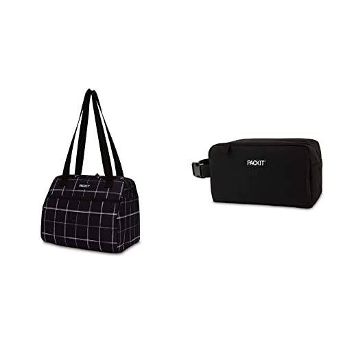 Packit Freezable Hampton Lunch Bag Cooler, Black Grid & Freezable Snack Box, Black #TOP11