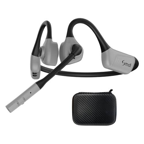 Image of Smof Bluetooth Air Conduction Headset with Mic,Open Ear Wireless Headphones with Bluetooth 5.1/Mute Function/aptX-HD/LL,for Online Meeting/Online Teaching/Office Home Business/Driving(Gray)