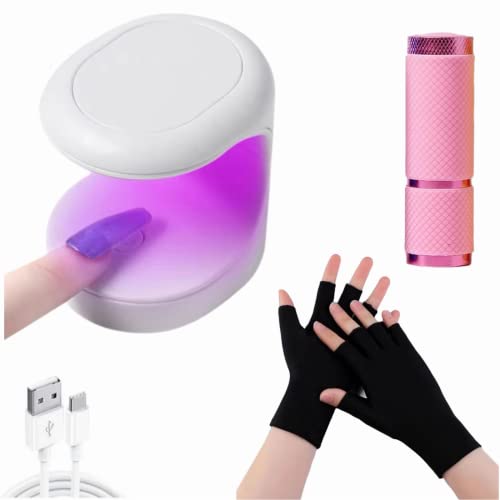 2PCS Mini UV LED Nail Lamp with UV Glove,Mini UV Gel Nail Po