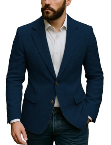 Men's Suit Jacket Classic Tweed Blazer Regular Fit Two Buttons Business Lightweight Sport Coats