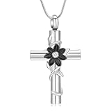 DOTUIARG Collar de urna cruzada para cenizas Joyería de cremación de girasol Colgante de cenizas de acero inoxidable Collar conmemorativo para mujeres y hombres