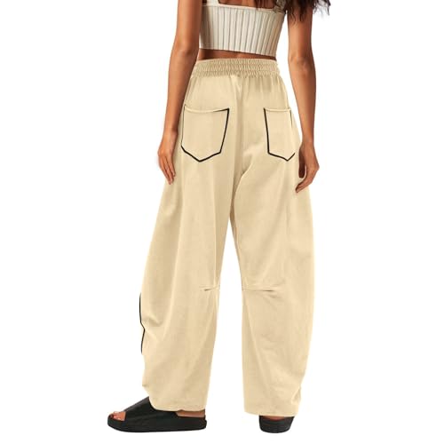 Womens Barrel Pants Baggy Wide Leg Sweatpants Casual Summer Palazzo Pants Fall Striped Lounge Pant with Pockets2