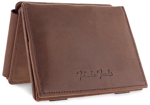 Jaimie Jacobs Flap Boy XL Magic Wallet con Bolsillo Monedero Cartera con protección RFID y Espacio para 13 Tarjetas (Cuero de búfalo marrón Oscuro)