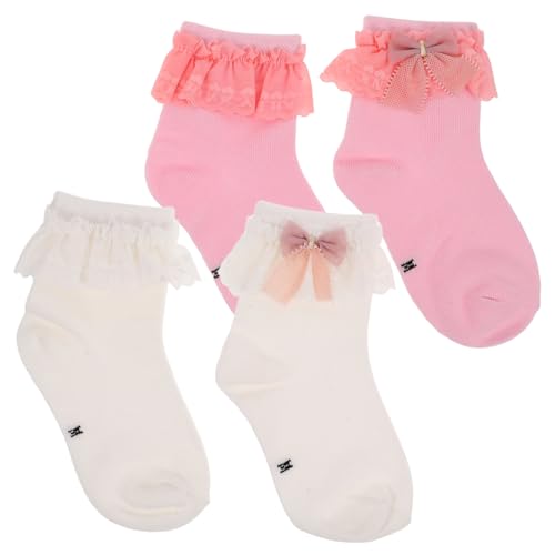 COLLBATH Toddler Ruffle Socks Girls 2 Pairs Soft Newborn Lace Socks Frilly Trim for Baby Girls