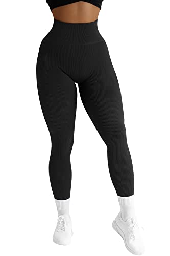 RXRXCOCO High Waist Gerippte Sport Leggings Damen Lang Blickdicht Nahtlose...