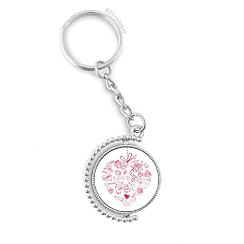 Porte-clés ange rotatif rouge cœur Saint-Valentin multicolore en métal