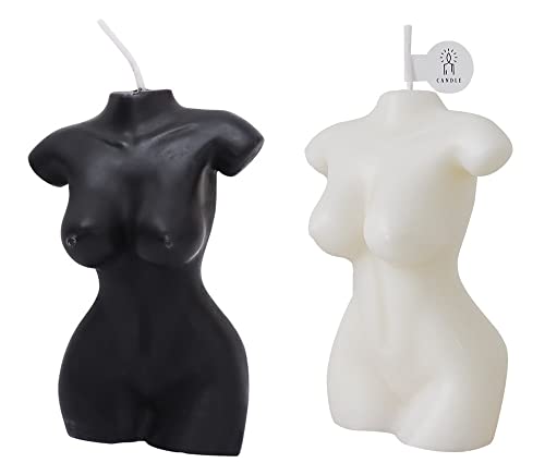 Lot de 2 bougies en forme de corps, bougie de soja parfumée pour la Saint-Valentin, décoration d'intérieur pour chambre à coucher, salle de bain, décoration esthétique (blanc, noir) Cover