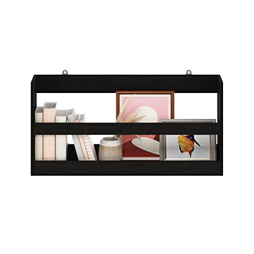 Image of Furinno Hermite Rectangular Floating Shelves for Wall, Black Espresso | Wall Shelf with Guard Rail, Floating Shelf, Wall Mounted Shelves, for Bathroom, Bedroom, Living Room, Home Office