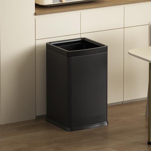Image of 4 Gallon /15L Square Trash bin, Double Layer Bathroom Trash cans,Large Capacity,Elegant Garbage Can, for Home,Kitchen,Office,Hotel(15L Black)