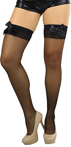 Image of ToBeInStyle Women's Opaque Long Thigh High Stockings w /Decorative Front Satin Bow