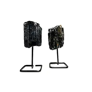 REBUY Black Tourmaline Stone Rough Stand for Powerful Protection Against Negative Energy, Home Decore, Office Table Decore, Reiki Heling and Meditation