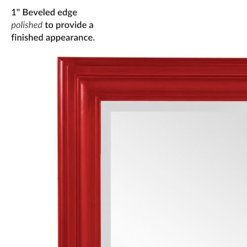 Image of Howard Elliott George Rectangular Glossy Red Wall Mirror, Rectangle Hanging Wood Framed Vanity Mirrors for Home Decor, Living Room, Bathroom, Bedroom, or Hallway, 24 x 36 Inch