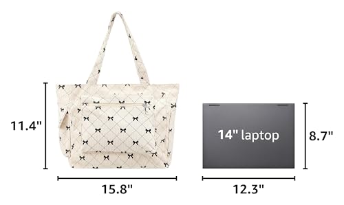 Image of Bow Tote Bag for Women Large Capacity Shoulder Bag with Pockets and Zipper Cute Coquette Bow Handbag for Work Travel Gym