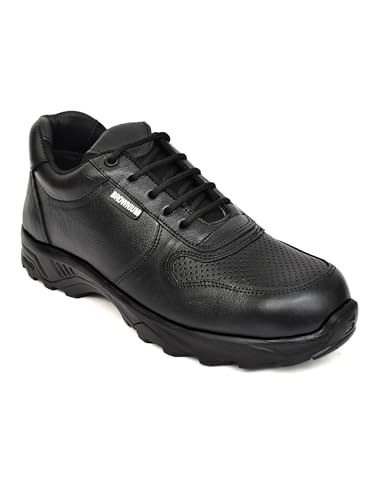 Image of Men's Black Industrial Safety Shoes, Size 10, Steel Toe, Oil Resistant Sole, Genuine Leather, Breathable, Comfortable, Lightweight