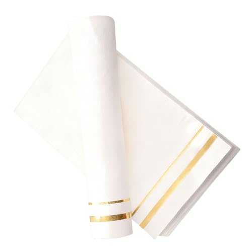 Servilletas de papel blancas con ribete dorado 100 unidades de coctel desechables para banquetes