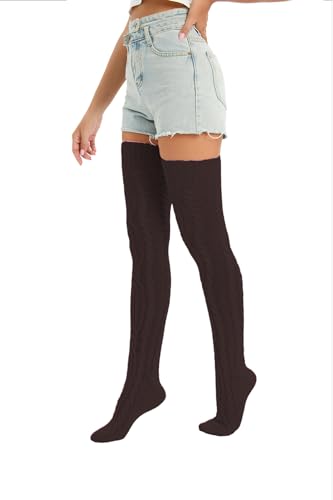 Image of YELAIVP Women's Thigh High Socks Over Knee Cable Knit Boot Stockings Winter Long Warm Leg Warmers