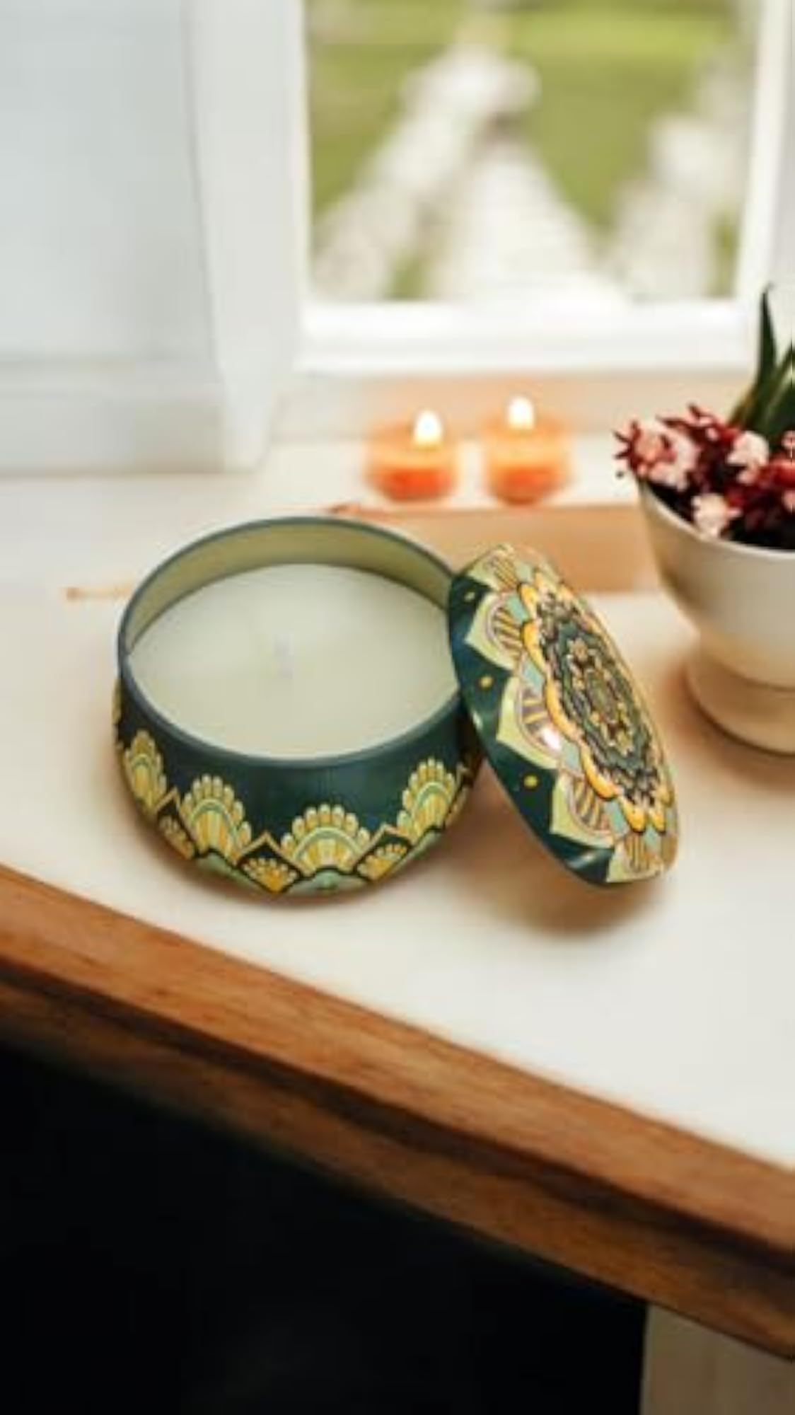 Mandala Printed Tin Jar Scented Candles, Aromatherapy Gift