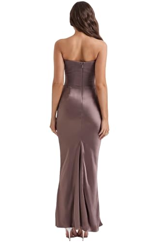 Image of ANKOMINA Women's Strapless Boned Corset Satin Dress Sexy Backless Pleated Stitching Dresses for Wedding Cocktail