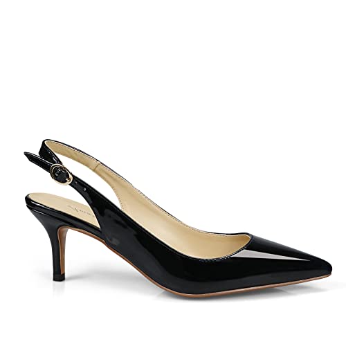 Women's Patent Leather Pointed Toe Elegant Kitten Heel Slingback Dress Pump Shoes3