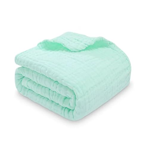 Image of Kassy Pop Muslin Cotton Bath Towel Cum Baby Swaddler - Pack of 2 | Extra Soft Towels for Newborn 0 to 3 Years l 100% Organic Cotton wash Towel | 105 X 105 cm (Green and White)
