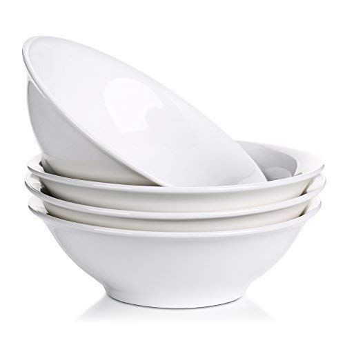 LIFVER Salad Bowls, 28 Oz Soup Bowls,Ceramic Bowls for kictchen, White Bowls for soup cereal rice noodle, Set of 4, Dishwasher & Microwave Safe